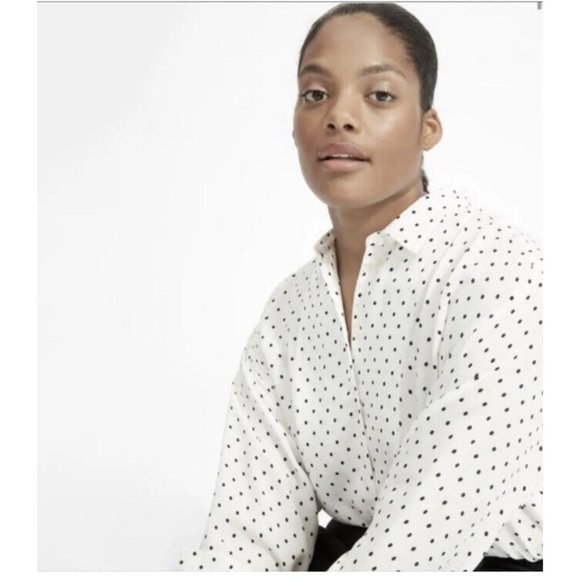 Everlane Tops - Everlane Woman’s Cupro Polka Dot Buttondown Shirt Oversized White SZ 6